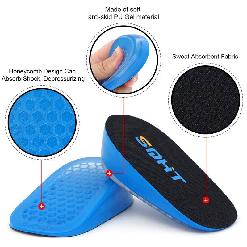 SQHT 's Height Increase Insoles - Gel Shoe Heel Lift Inserts & Pads  Achilles Tendon Cushion Cups for Men and Women (Large (1.4 "" Height)) Blue&Black - Image 3